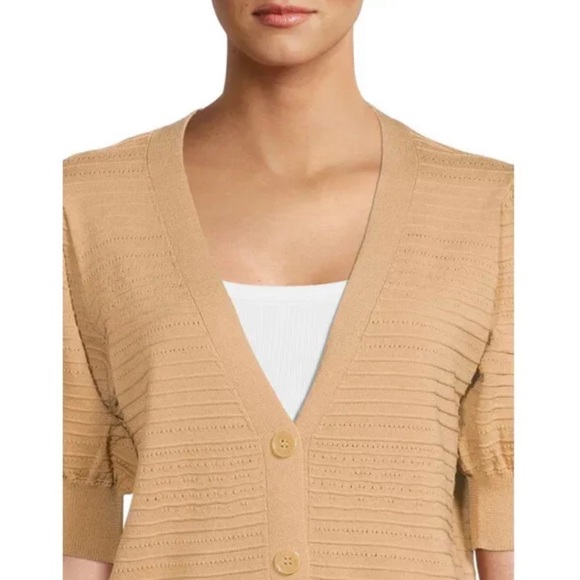 🆕🌹2/$20🌹Women’s Puff Sleeve Cardigan Sweater Brown Time and Tru XL 16 18 NWT - Picture 2 of 11
